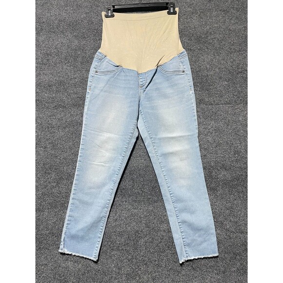 Indigo Blue Maternity Jeans Size Medium Straight Leg Distressed Light Blue - Picture 1 of 13